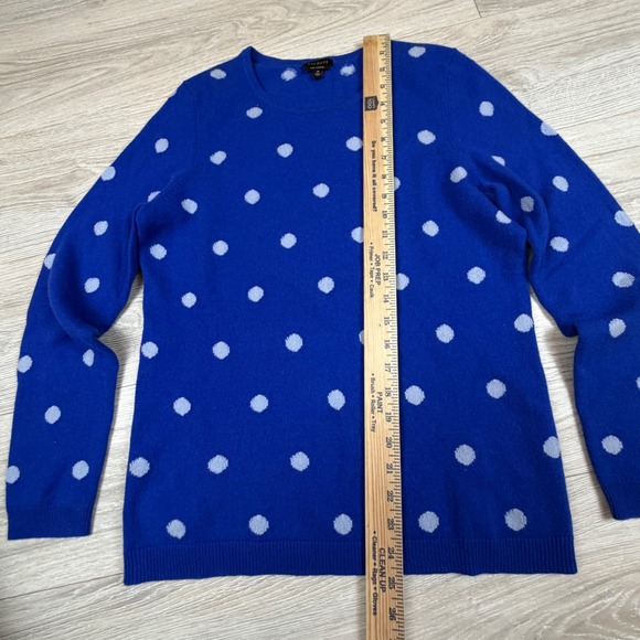 Talbots Pure Cashmere Polka Dot Sweater Blue Crew Neck Long Sleeve Womens Medium - Picture 3 of 5
